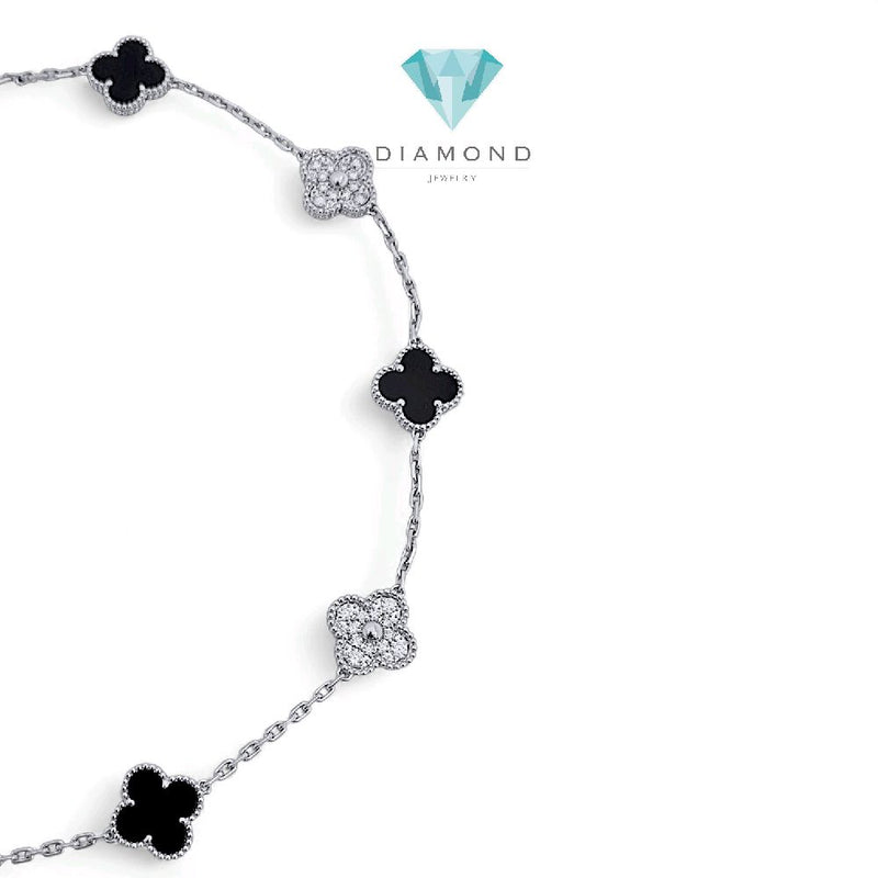 Magic Clover Diamond Onyx Necklace 18K / Kalung Berlian Onyx Clover Magic 18K / Diamond Jewelry 119KBD820000AB HT