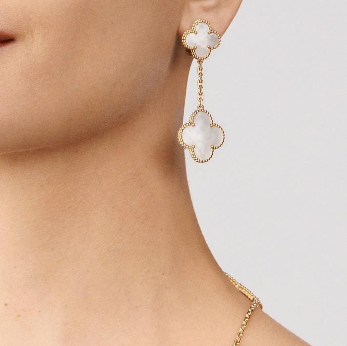 Magid duo Alhambra 18k gold Pearl Earring /necklace Diamond Jewelr