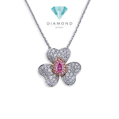 Pink Flower Diamond Necklace 18K / Kalung Berlian Bunga Pink 18K / Diamond Jewelry 398KB830BMLS-HT