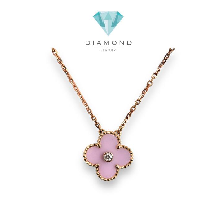 Vintage Clover Pink Holiday With Diamond Necklece/Kalung Berlian Diamond Jewelry-367KBD6500RY-HT
