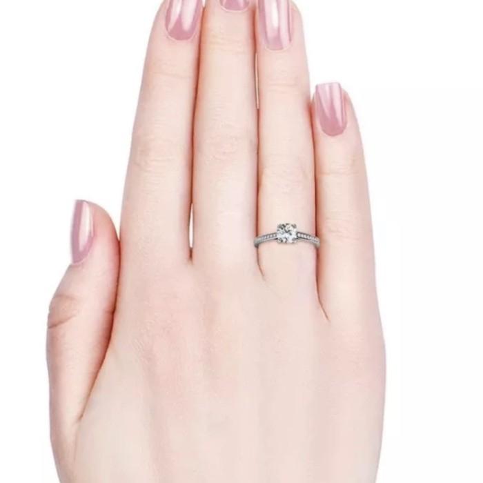 Solitaire illusion diamond ring/cincin berlian solitaire  Parisian 18k/cincin berlian tunangan berlian emas putih -Diamond Jewelry