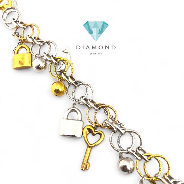 Gelang Emas Lock Key Gantung Variasi Gantungan 3 Warna 18K-76GMS19WP-HT
