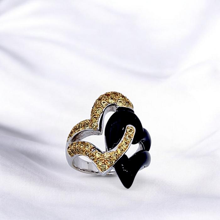 Double Heart Yellow Diamond Ring 18K / Diamond Jewelry