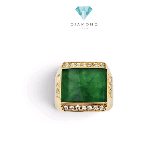Men's jade and diamond ring 18K / Cincin giok dan diamond pria 18K / Diamond Jewelry / JR0051289