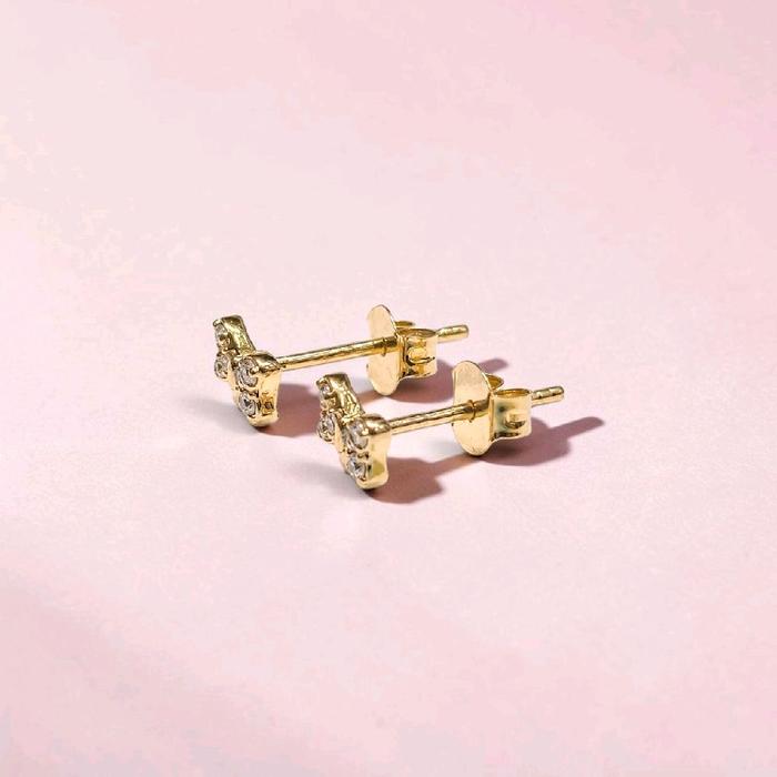 Gold Ribbon Kids with Zirconia Earring 16K / Anting Emas Anak Dengan Sirkon 16K / Diamond Jewelry / 436AMS084LS