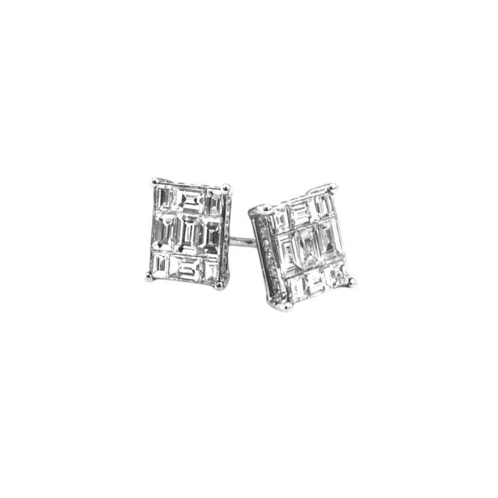 Square diamond earring 18k whte gold/anting berlian tusuk kotak -Diamond Jewelry