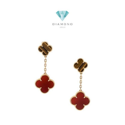 Tiger eye clover red duo magic alhambra earring 18k-Diamond Jewelry
