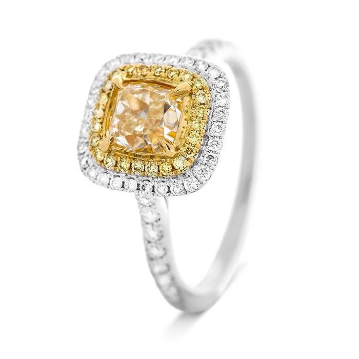 Yellow Diamond Cushion Ring 18k Gold-Diamond Jewelry