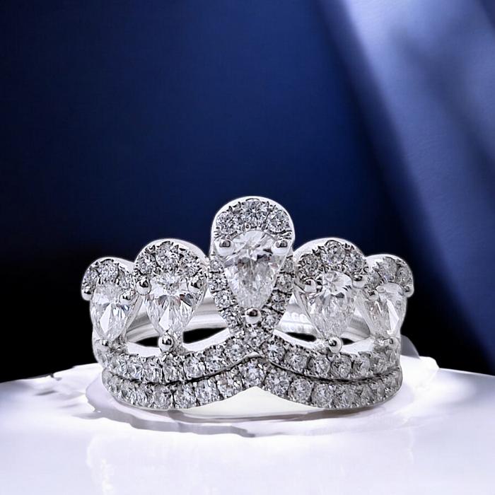 Crown Double stack Diamond Tear Ring 18K / cincin berlian tear stack duo ring/ Diamond Jewelry