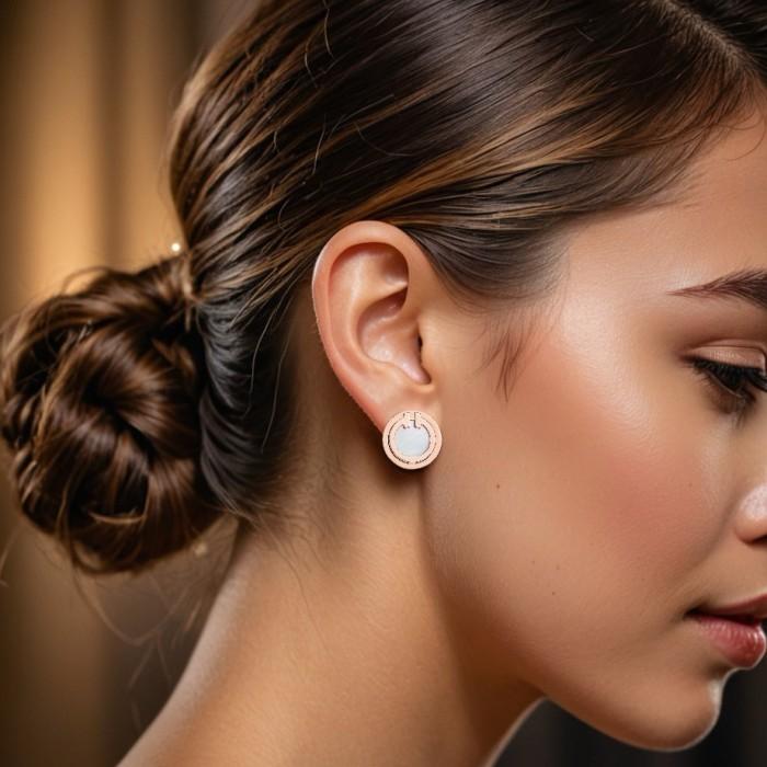 Round T pearl 18k rose gold earring- Diamond Jewelry