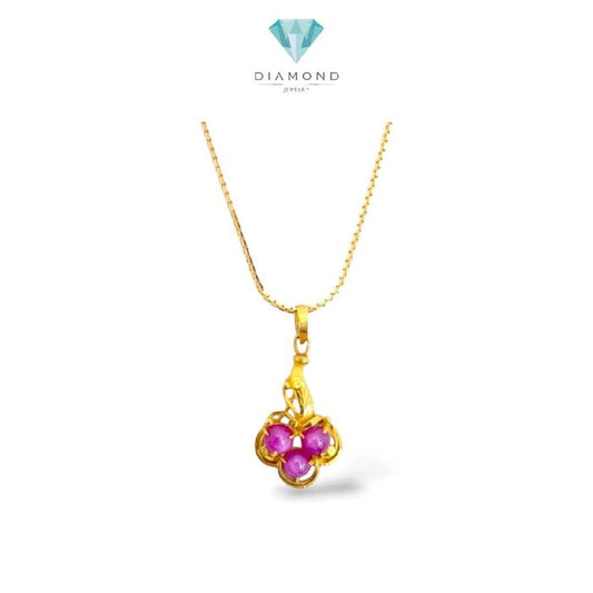 Three Pink Ruby Pendants 23K / Liontin 3 Ping Ruby 23K / Diamond Jewelry / 218LMSWP2