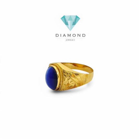 Cincin Laki Mas Batu Biru 23K-Diamond Jewelry