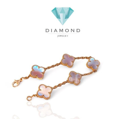 Mop Clover Alhambra Pink Pearl Bracelet 18K Gold-Diamond Jewelry-77GBD69000ABLS-HT