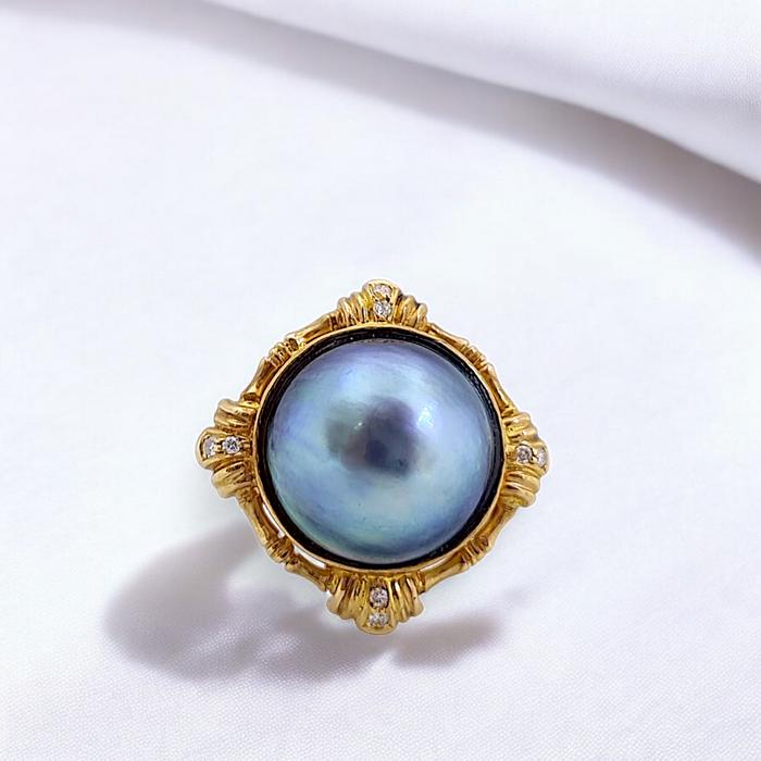 Black Pearl Diamond Ring 18K / Diamond Jewelry