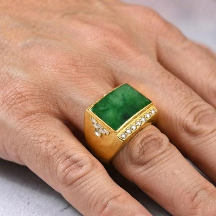 Men's jade and diamond ring 18K / Cincin giok dan diamond pria 18K / Diamond Jewelry / JR0051289