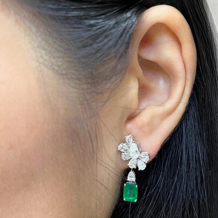 Emerald laura marquis Diamond Earring-18k-Diamond Jewelry