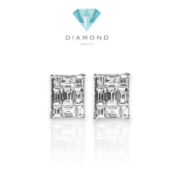 Square diamond earring 18k whte gold/anting berlian tusuk kotak -Diamond Jewelry