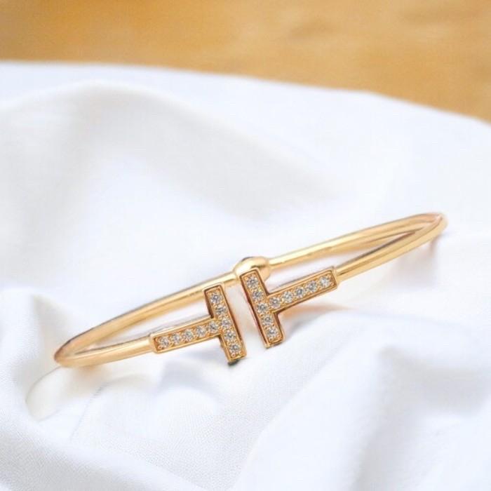 Double T Diamond Bangle white gold 18 K/ T diamond bangle 18k/ T Bangle Gold bracelet
