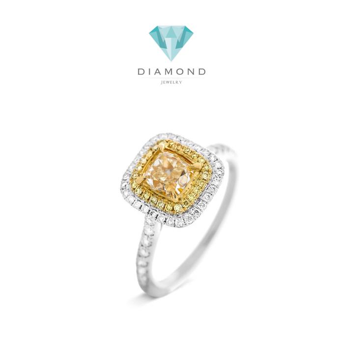 Yellow Diamond Cushion Ring 18k Gold-Diamond Jewelry