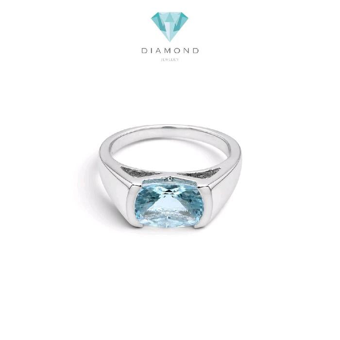 Cushion Aquamarine Ring 18K / Cincin Aquamarine 18K / Diamond Jewelry / GR0052460