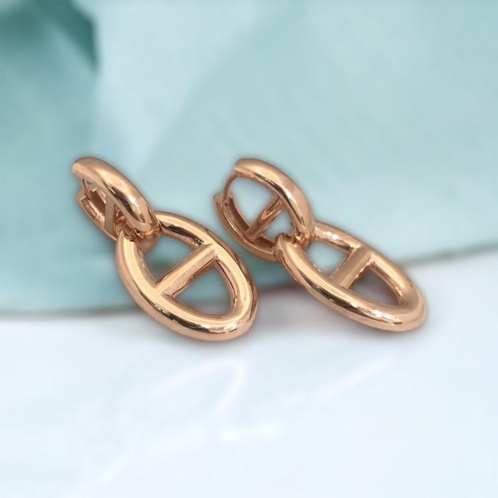 H Oval Chain Earring 18K-Diamond Jewelry-344AMS4LS-HT