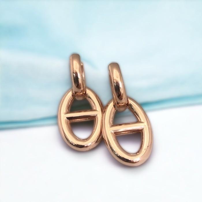H Oval Chain Earring 18K-Diamond Jewelry-344AMS4LS-HT