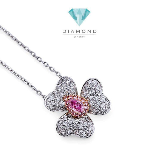 Pink Flower Diamond Necklace 18K / Kalung Berlian Bunga Pink 18K / Diamond Jewelry 398KB830BMLS-HT