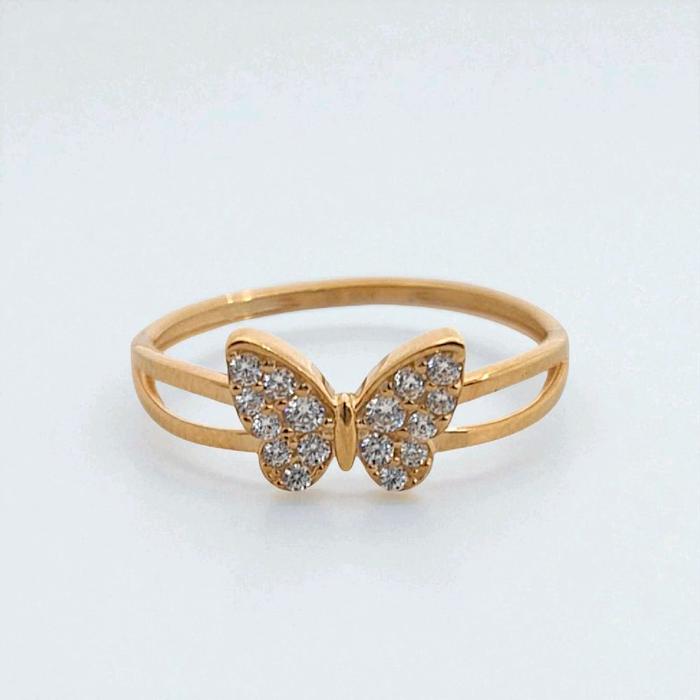 Cincin Emas Model Kupu-Kupu 2 Baris 700K-Diamond Jewelry-418CMS107LS-HT
