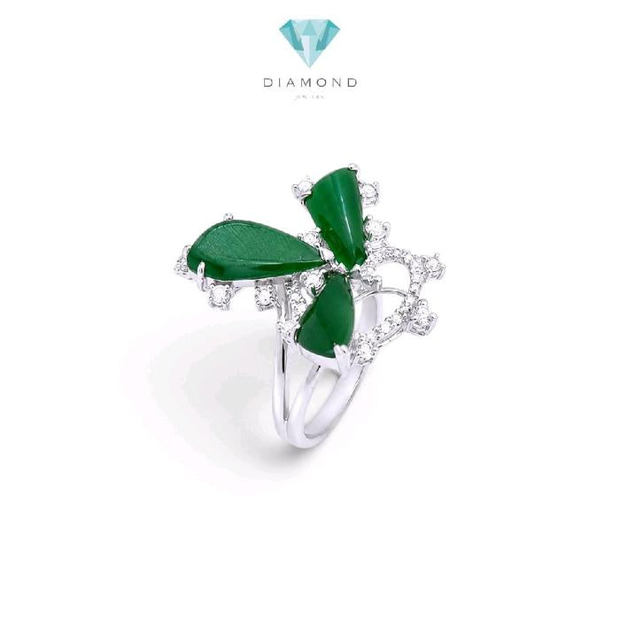 Jade Flower Diamond Ring 18K / Cincin Berlian Giok Bunga 18K / Diamond Jewelry / JR0053771