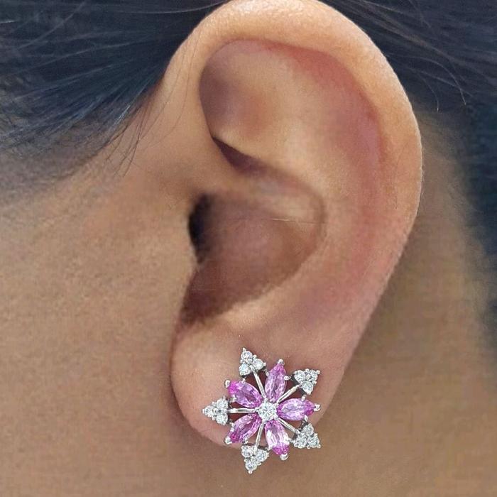 Flower Diamond Earring 18K / Diamond Jewelry 33BCKV24500WP-HT
