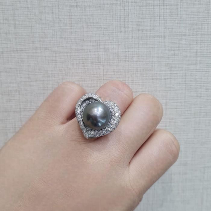 Heart Pearl Diamond Ring 18K / Diamond Jewelry