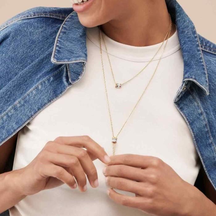 Long white necklace pendant 18K gold Diamond Jewelry