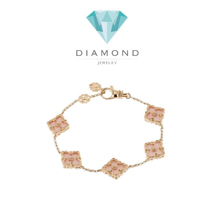 Pink opal flower 18k gold  bracelet-Diamond Jewelry