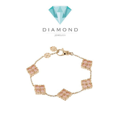 Pink opal flower 18k gold  bracelet-Diamond Jewelry