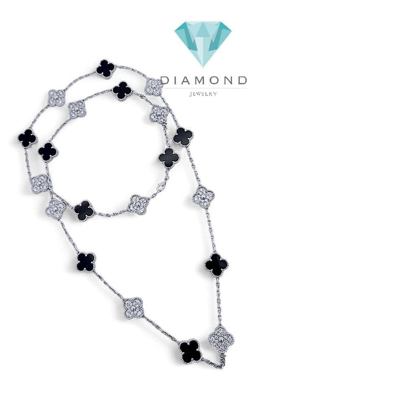 Magic Clover Diamond Onyx Necklace 18K / Kalung Berlian Onyx Clover Magic 18K / Diamond Jewelry 119KBD820000AB HT