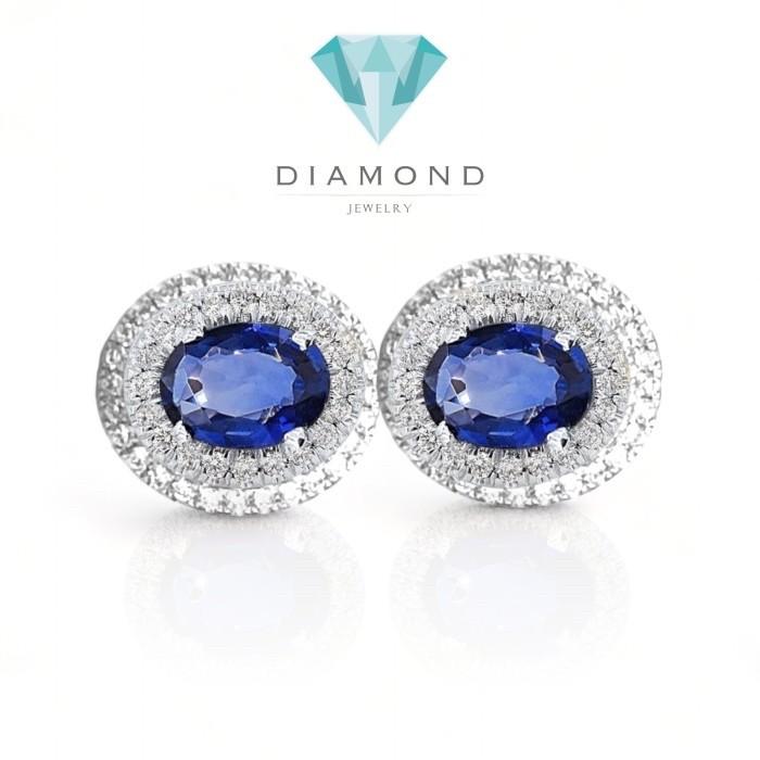 Blue sapphire diamond earring 18k-Diamond Jewelry