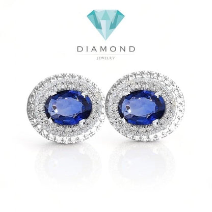 Blue sapphire diamond earring 18k-Diamond Jewelry