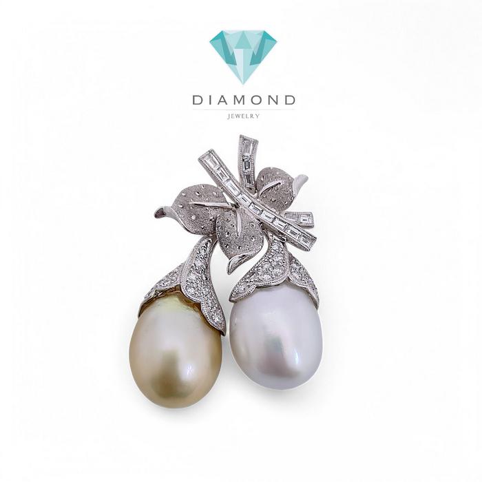 Liontin Double Colour Pearl yellow and white south sea pearl Diamond 18K / Diamond Jewelry
