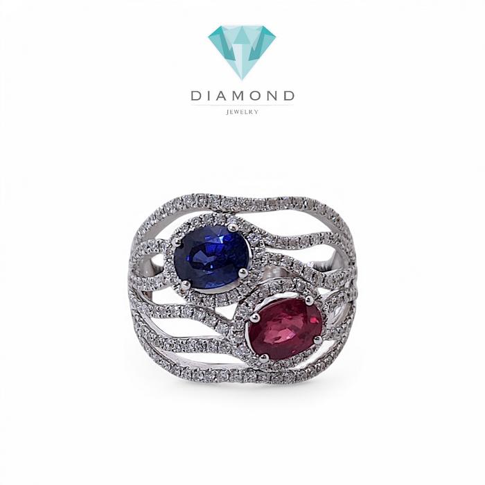 Sapphire Ruby Diamond Ring 18K / Diamond Jewelry