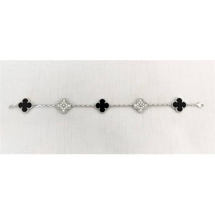 Clover Onyx Diamond White Gold 18K/Diamond Onyx 5 Motif 18K-Diamond Jewelry-125GBD169800AB-HT