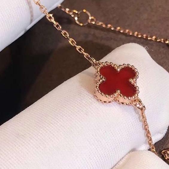 Sweet Clover Red Charnelian 18K Necklace/Bracelet/Earring/Kalung/Gelang/Anting Emas Fashion-Diamond Jewelry-398KBD2000LS/372ABD228RY/128GBD22000AB-HT