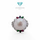 Pearl Diamond tricolor stone Ring 18K / Diamond Jewelry