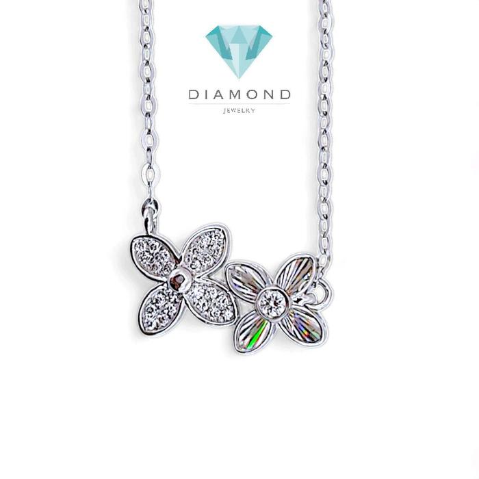 Clover Diamond Duo Flower clover Rainbow Sparkle Necklace 18K / Diamond Jewelry/ kalung berlian duo.clover