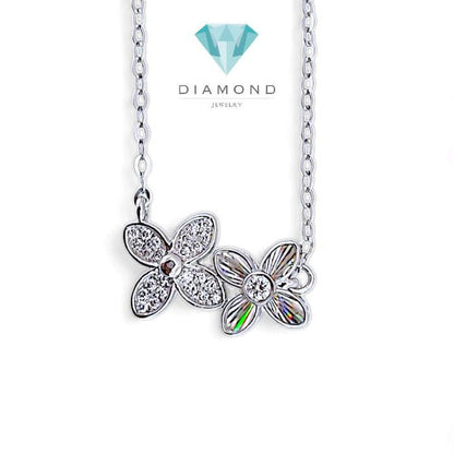 Clover Diamond Duo Flower clover Rainbow Sparkle Necklace 18K / Diamond Jewelry/ kalung berlian duo.clover