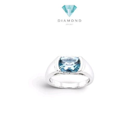 Cushion Aquamarine Ring 18K / Cincin Aquamarine 18K / Diamond Jewelry / GR0052460