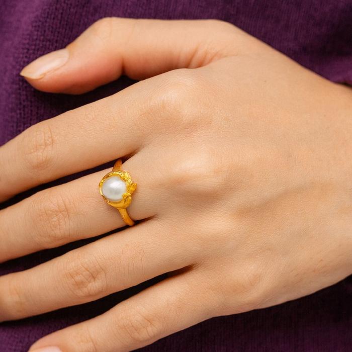 Pearl Leaf Gold Ring 23K / Cincin Emas Mutiara Daun 23K / Diamond Jewelry 9CM3WP-HT