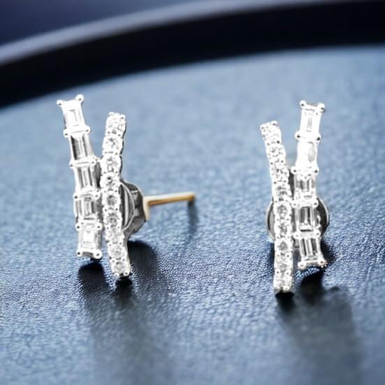 Diamond earring duobaguette 18k white gold-Diamond Jewelry