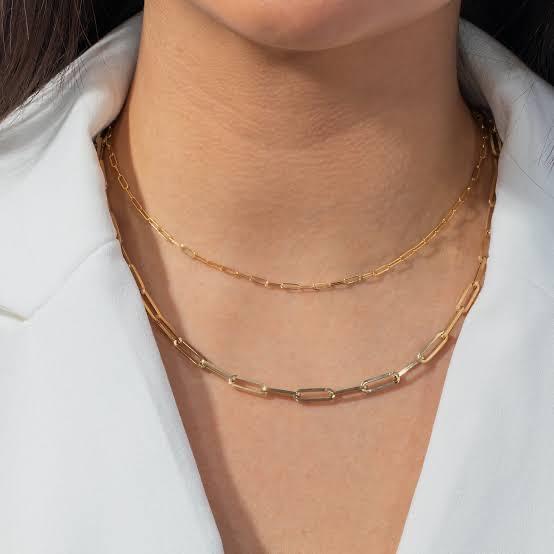 Paper clip 18K gold necklace Diamond Jewelry
