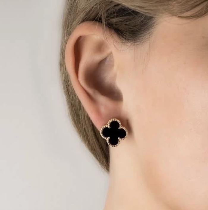Clover Necklace/Earring Onyx 1 Clover/Kalung & Anting Emas Fashion 18K Diamond Jewelry-370KBD2000CHLS/262ABD742RY-HT
