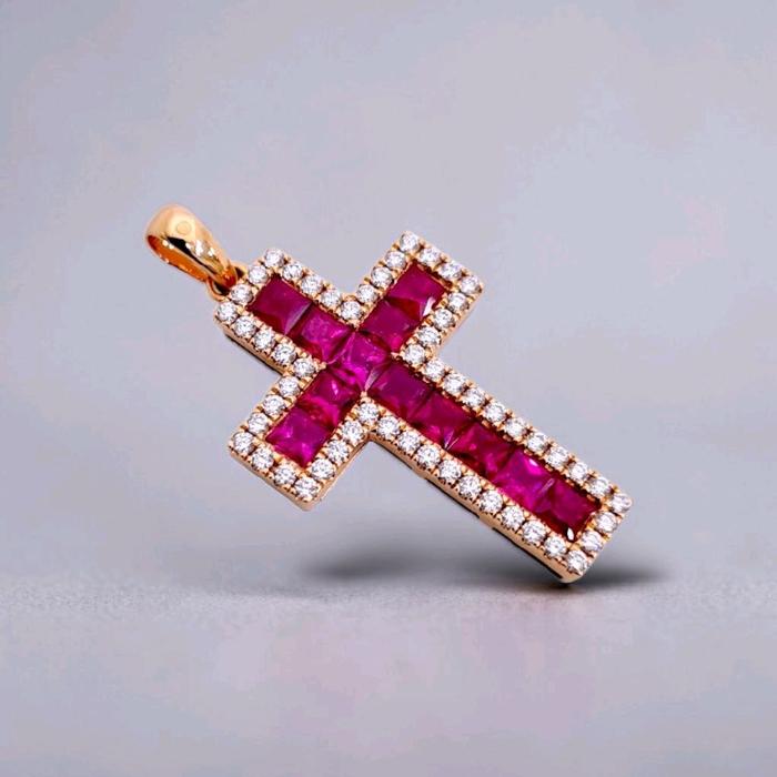 Ruby Cross Diamond Pendant 18K / Diamond Jewelry / 3BL97900AB